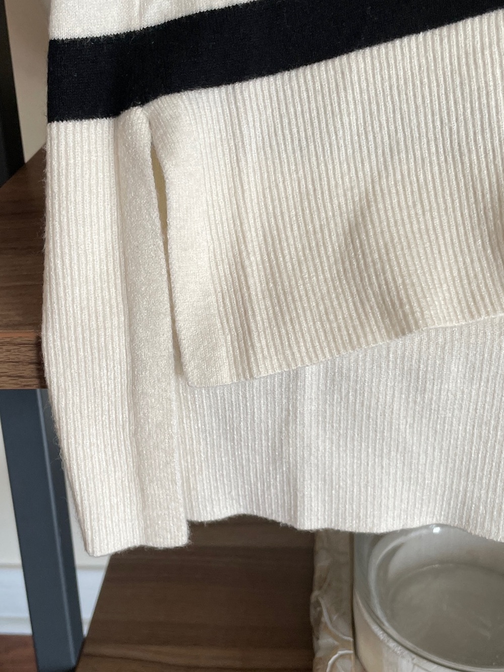 Cyrus Black and Lite Cream Striped Cowl Neck Sweater, XL - Picture 6 of 9